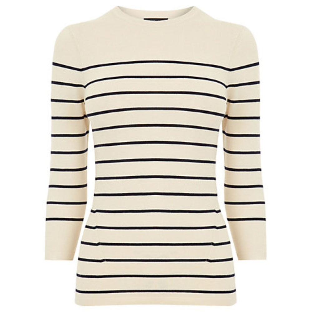ISO Warehouse Cream Crew Neck Breton Stripe Jumper